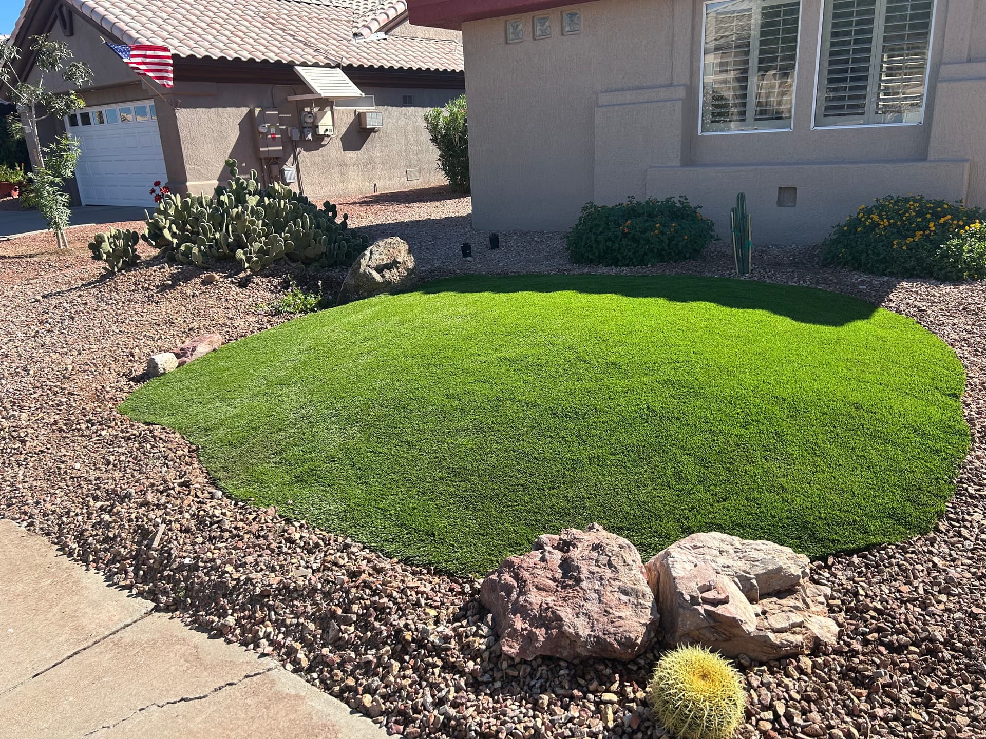 Gallery photos for Front Yard Makeover with Artificial Turf in Desert Landscape: Image #1